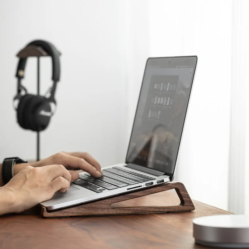 Laptop Stand Bamboo - HeMu Laptop-Ständer aus Walnussholz – Ergonomischer,