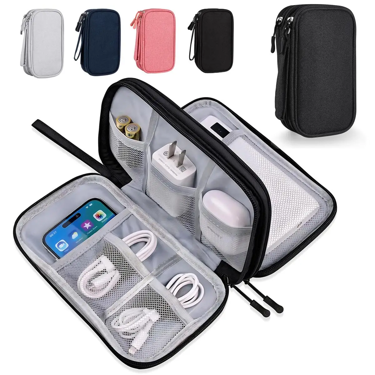 Tech Accessories Hard Case - Wasserdichte Reise-Kabelorganizer-Tasche Tragbare Doppelschichtige Elektronikzubehör-Aufbewahrungstasche Tech-Gadget-Beutel