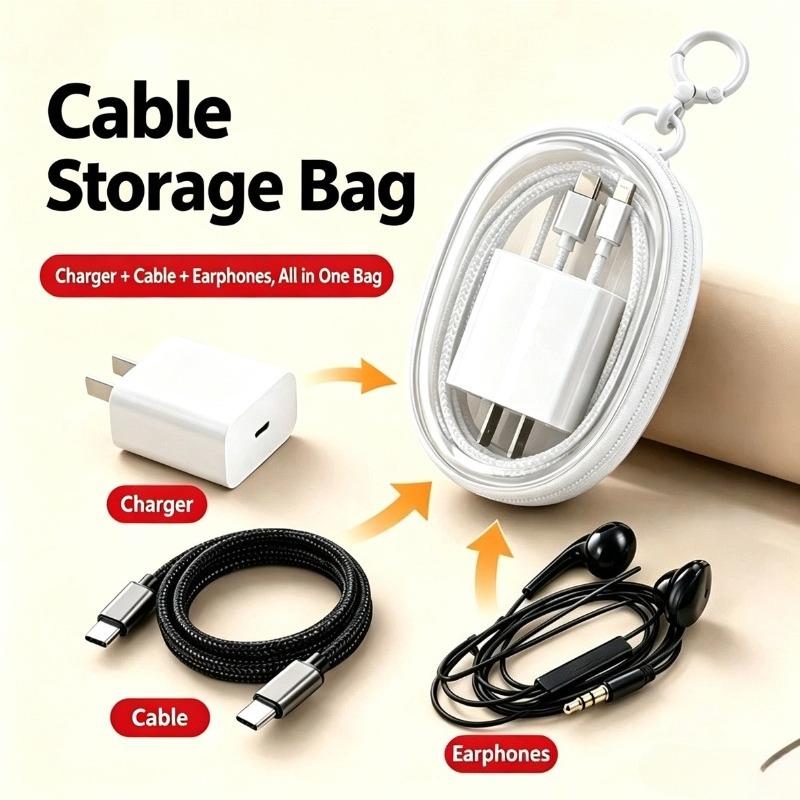 Travel Cable Organizer - Tragbare Reise-Wasserdichte Datenkabel-Aufbewahrungstasche Transparente PVC Multifunktionale