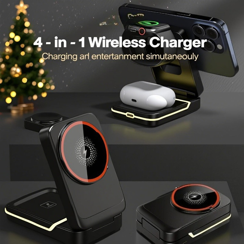 Wireless Charger 3 In 1 - 3-in-1 Magnetisches Faltbares Reise-Schnellladegerät für Magsafe