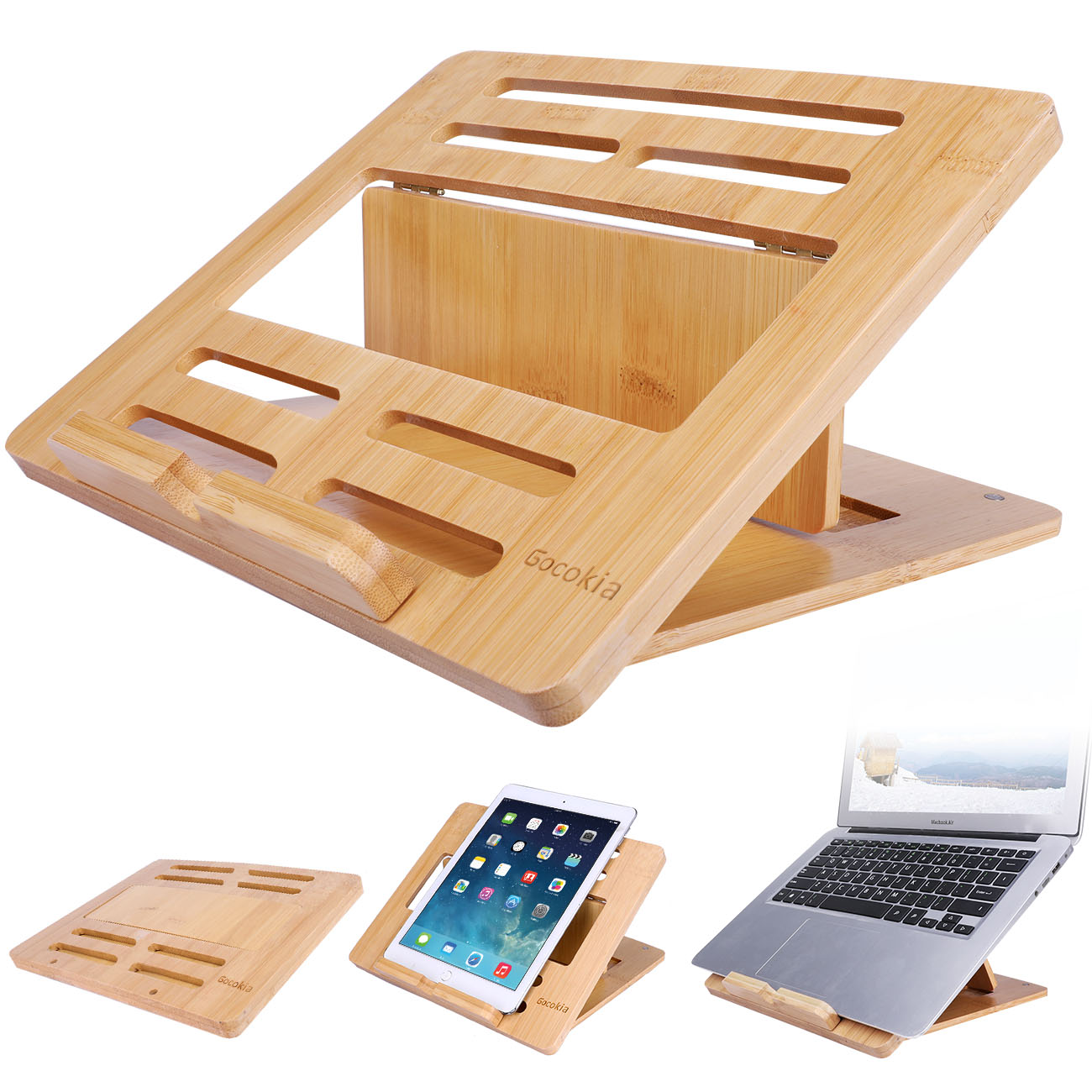 Laptop Stand Bamboo - Bambus Fodable Laptop Notebook Stand Einstellbar
