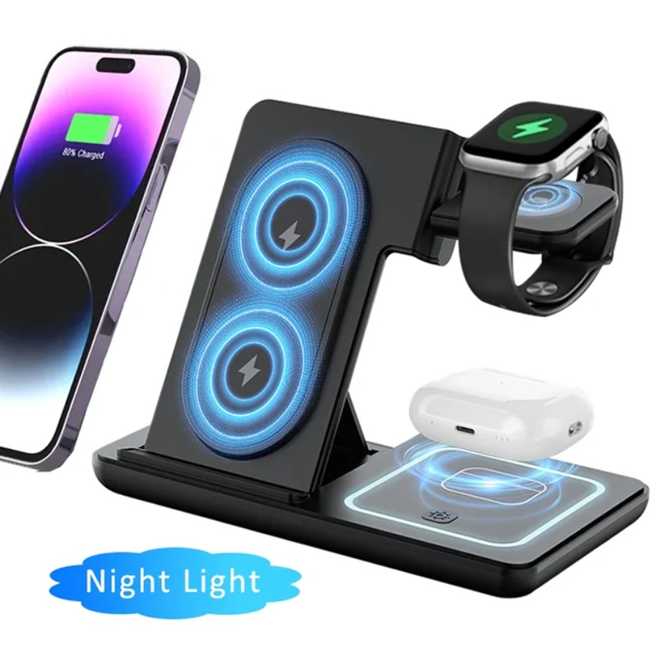 Wireless Charger 3 In 1 - Nacht-LED-Licht 3-in-1 kabelloses Ladegerät, faltbarer Ständer