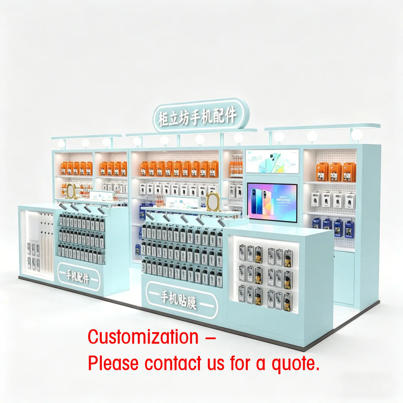 Tech Accessories Kiosk - Maßgefertigter Hellblauer Telefonzubehör-Kiosk | Mall-Up &