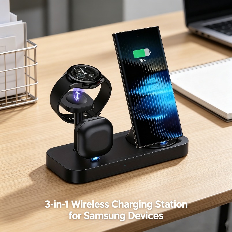 Wireless Charger 3 In 1 - 3-in-1 Kabelloses Ladegerät Doppelspulen-Schnellladestation Rutschfester Sicherer